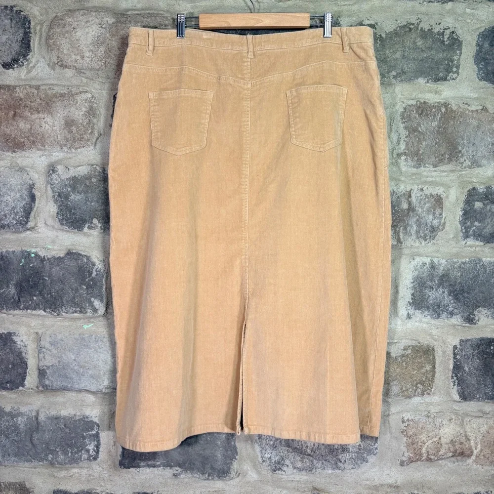 Denim 24/7 Womens Tan Corduroy Maxi Skirt Plus Size 22W Cargo Pockets Stretch